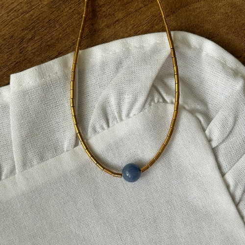 Naszyjnik - BLUE EYE GOLD LINE - Niebieskie oczy