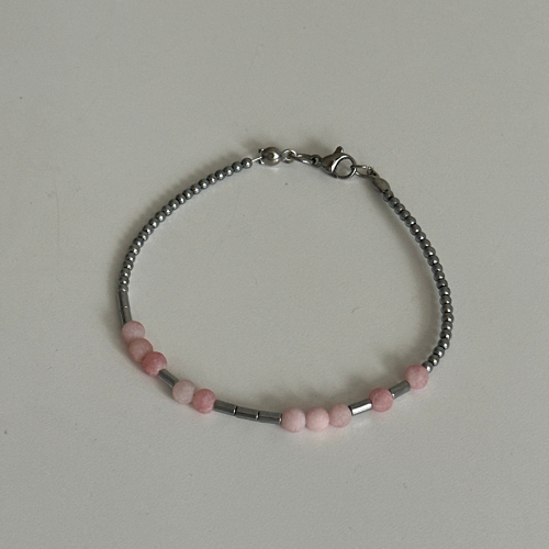 Morse Code Bracelet – Hematite & Pink Agate | 1 word