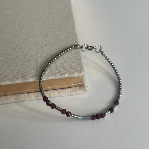 Morse Code Bracelet - Hematite & Garnet | 1 word