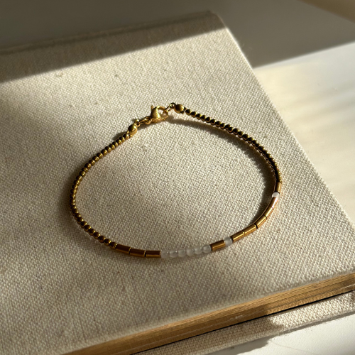 Morse Code Bracelet – Hematite & Rose Quartz | 2 words