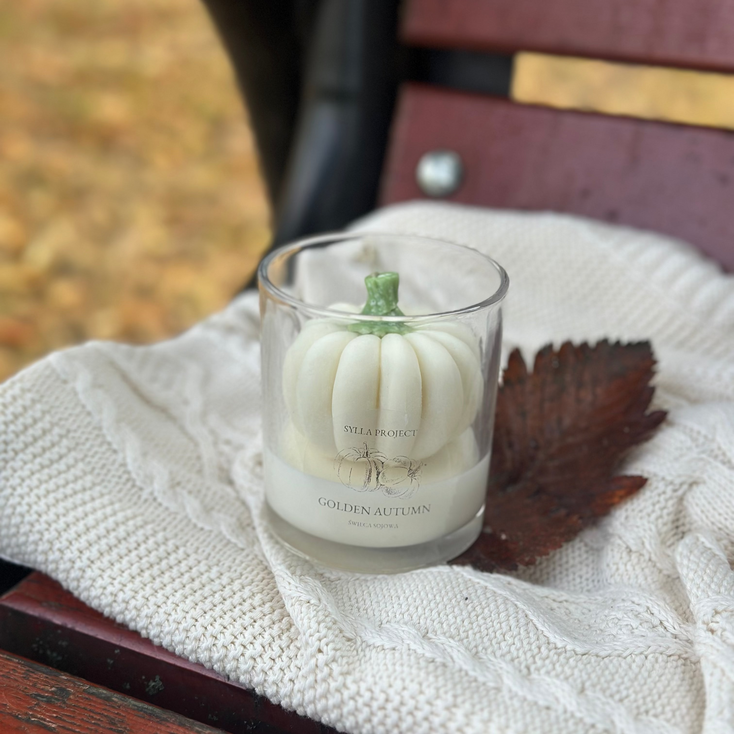 Świeca Sojowa Dekoracyjna – Golden Autumn Biała – zdjęcie 2