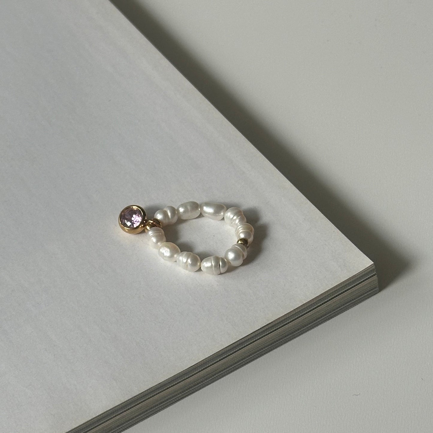 Pierścionek PEARL & PINK CRYSTAL DOT