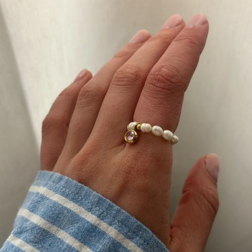 Pierścionek PEARL & PINK CRYSTAL DOT