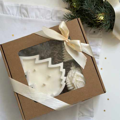 Zestaw Prezentowy Świąteczny – Świece Choinka, Sosna i Domek W Lesie