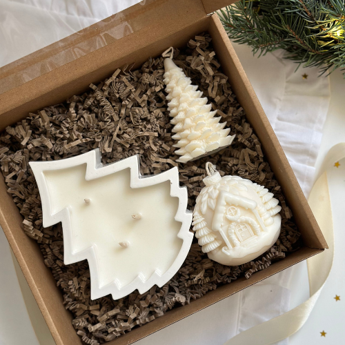 Zestaw Prezentowy Świąteczny – Świece Choinka, Sosna i Domek W Lesie