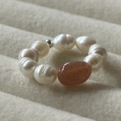 Pierścionek SOLAR PEARL – kamień słoneczny, & perły