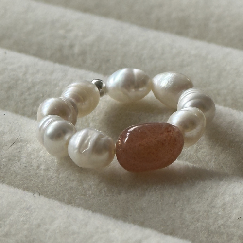 Pierścionek SOLAR PEARL – kamień słoneczny, & perły