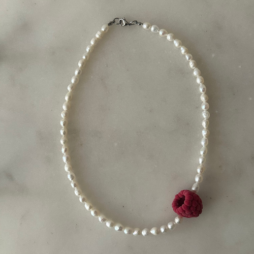 Raspberry & Pearl Necklace