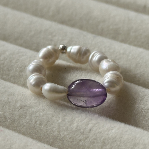 Pierścionek PURPLE PEARL – ametyst & perły