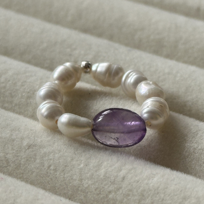Pierścionek PURPLE PEARL – ametyst & perły