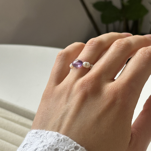 Pierścionek PURPLE PEARL – ametyst & perły