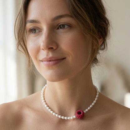 Raspberry & Pearl Necklace