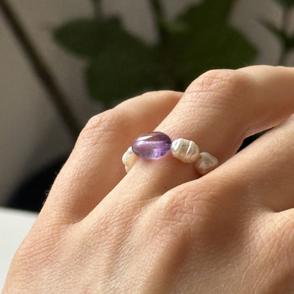 Pierścionek PURPLE PEARL – ametyst & perły