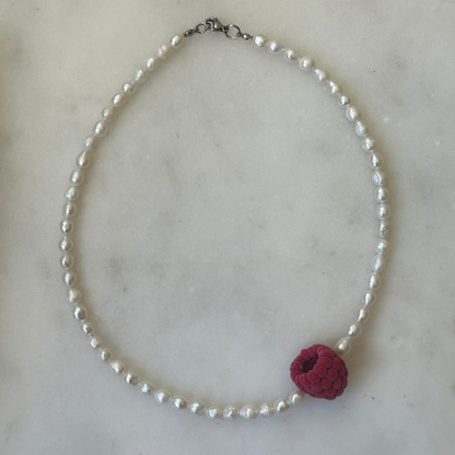 Raspberry & Pearl Necklace