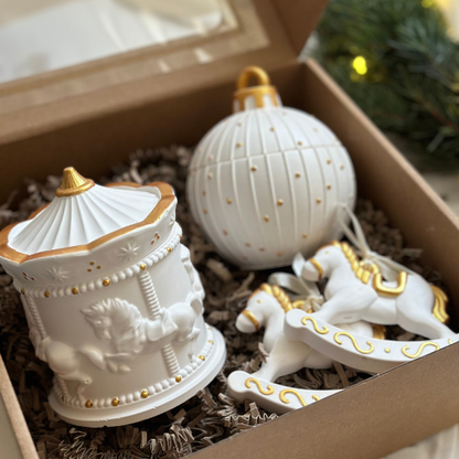 Christmas Gift Set: Carousel with Ponies, Christmas Bauble and 2 Pony Ornaments