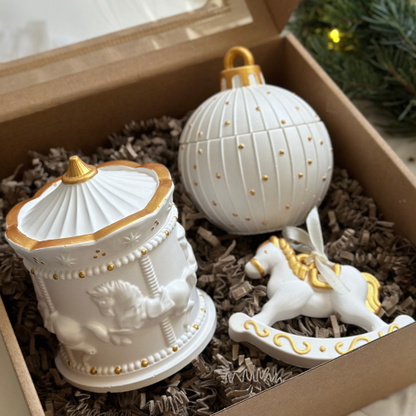 Christmas Gift Set: Carousel with Horses, Christmas Bauble, and Horse Ornament