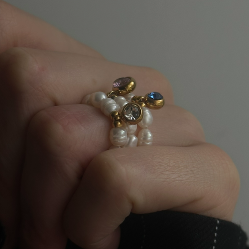Pierścionek PEARL & PINK CRYSTAL DOT