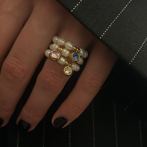 Pierścionek PEARL & PINK CRYSTAL DOT