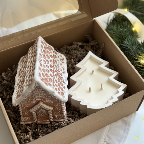 Zestaw Prezentowy Świąteczny: Świeca Domek Piernikowy + Świeca Choinka