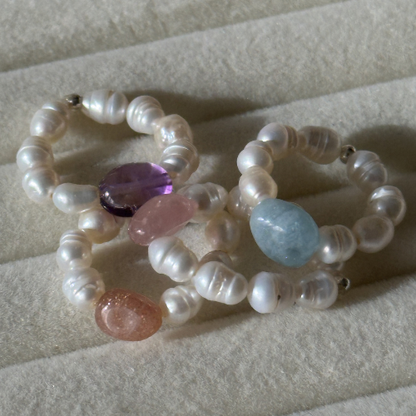 Pierścionek PURPLE PEARL – ametyst & perły