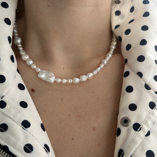 Naszyjnik z Pereł Sea Salt – minimalistyczny naszyjnik z perłą barokową