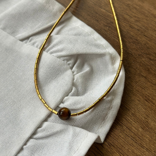 Naszyjnik - BROWN EYE GOLD LINE - Brązowe Oczy