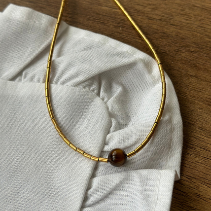Naszyjnik - BROWN EYE GOLD LINE - Brązowe Oczy