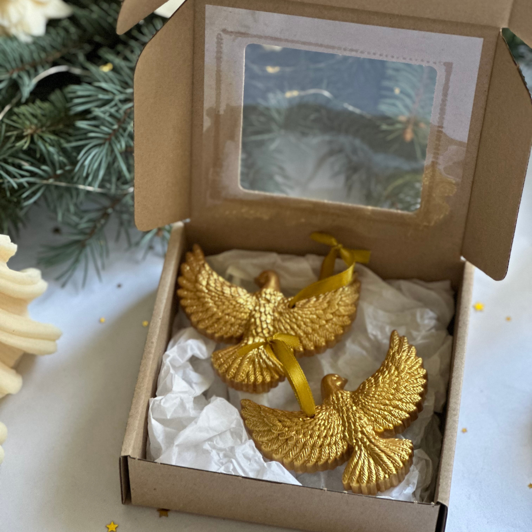 Набір із двох підвісок на ялинку – Голуби GOLD