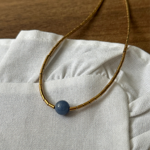 Naszyjnik - BLUE EYE GOLD LINE - Niebieskie oczy