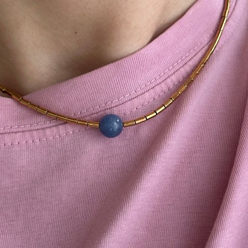 Naszyjnik - BLUE EYE GOLD LINE - Niebieskie oczy