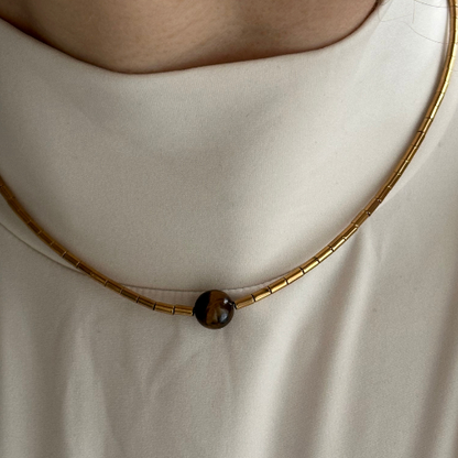 Naszyjnik - BROWN EYE GOLD LINE - Brązowe Oczy