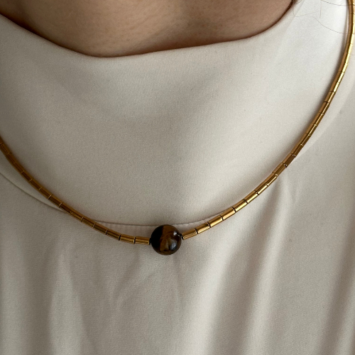 Naszyjnik - BROWN EYE GOLD LINE - Brązowe Oczy