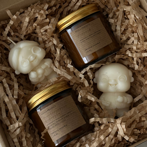 Zestaw Prezentowy dla Dziadków – Babcia & Dziadek oraz Dwie Świece w Szkle 120ml