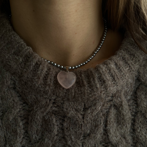 Naszyjnik Cuore – Kwarc Różowy & Hematyt