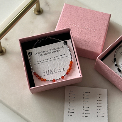 Morse Code Bracelet – Hematite & Red Agate | 1 word