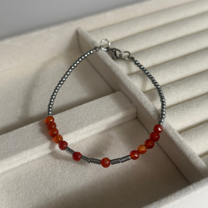 Morse Code Bracelet – Hematite & Red Agate | 1 word