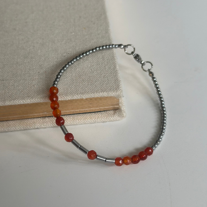 Morse Code Bracelet – Hematite & Red Agate | 1 word
