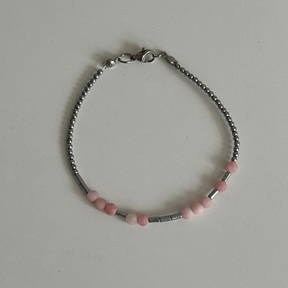 Morse Code Bracelet – Hematite & Pink Agate | 1 word
