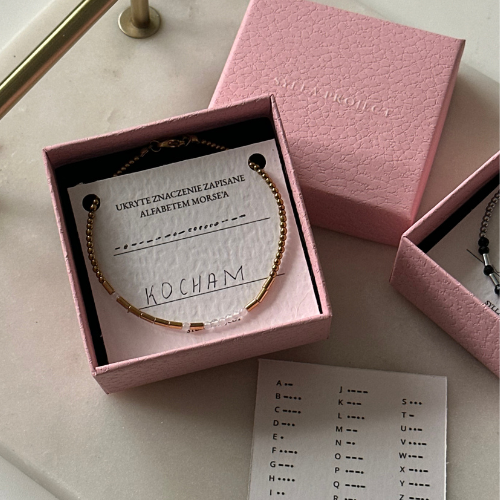 Morse Code Bracelet - Hematite & Pink Rock Crystal | 1 word