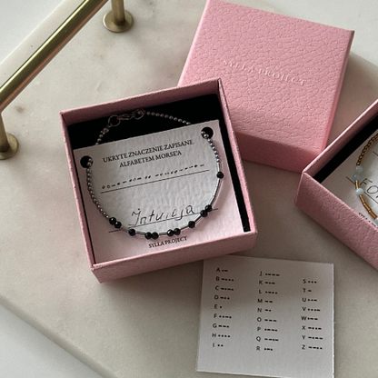 Morse Code Bracelet – Hematite & Onyx | 2 words
