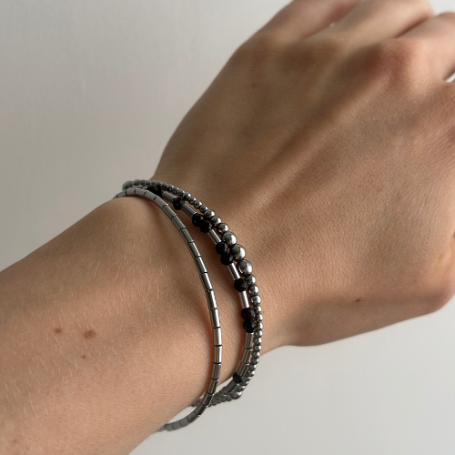 Morse Code Bracelet – Hematite & Onyx | 2 words