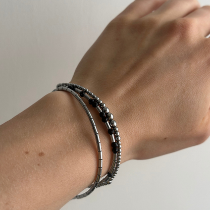 Morse Code Bracelet – Hematite & Onyx | 2 words