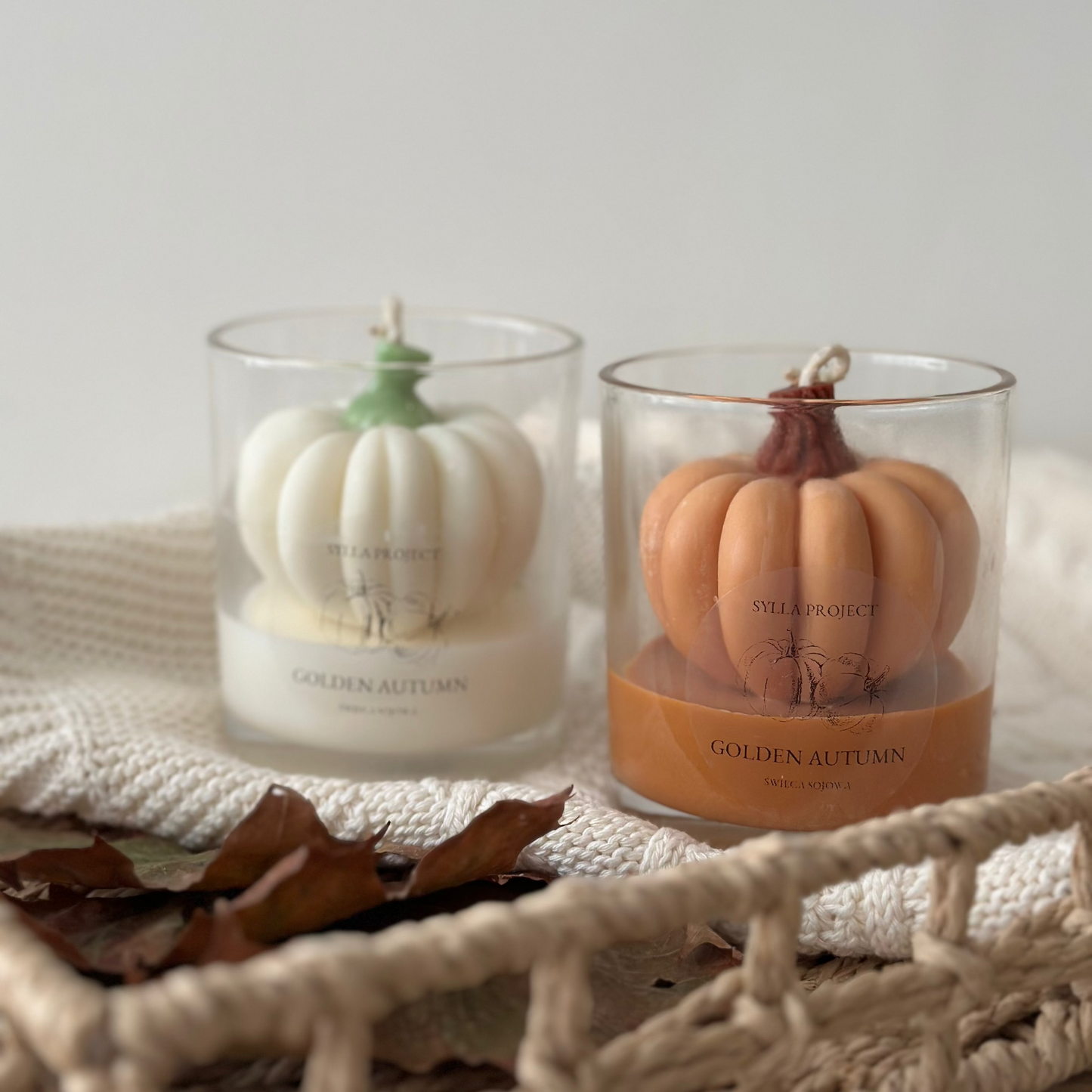 Zestaw 2 Brązowych Świec Sojowych Dekoracyjnych – Golden Autumn