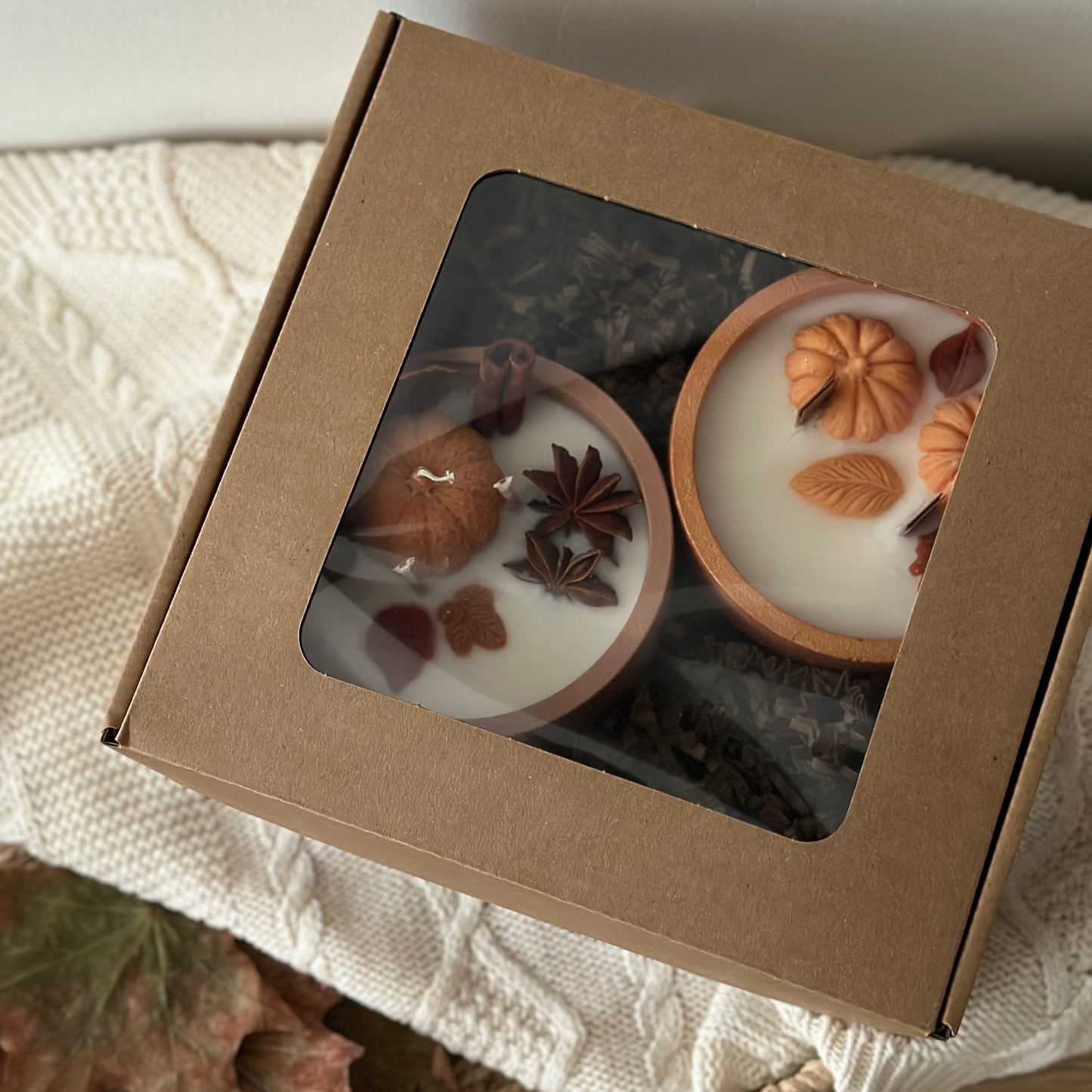 Zestaw Dekoracyjnych Świec Sojowych – Dynie, Liście & Przyprawy