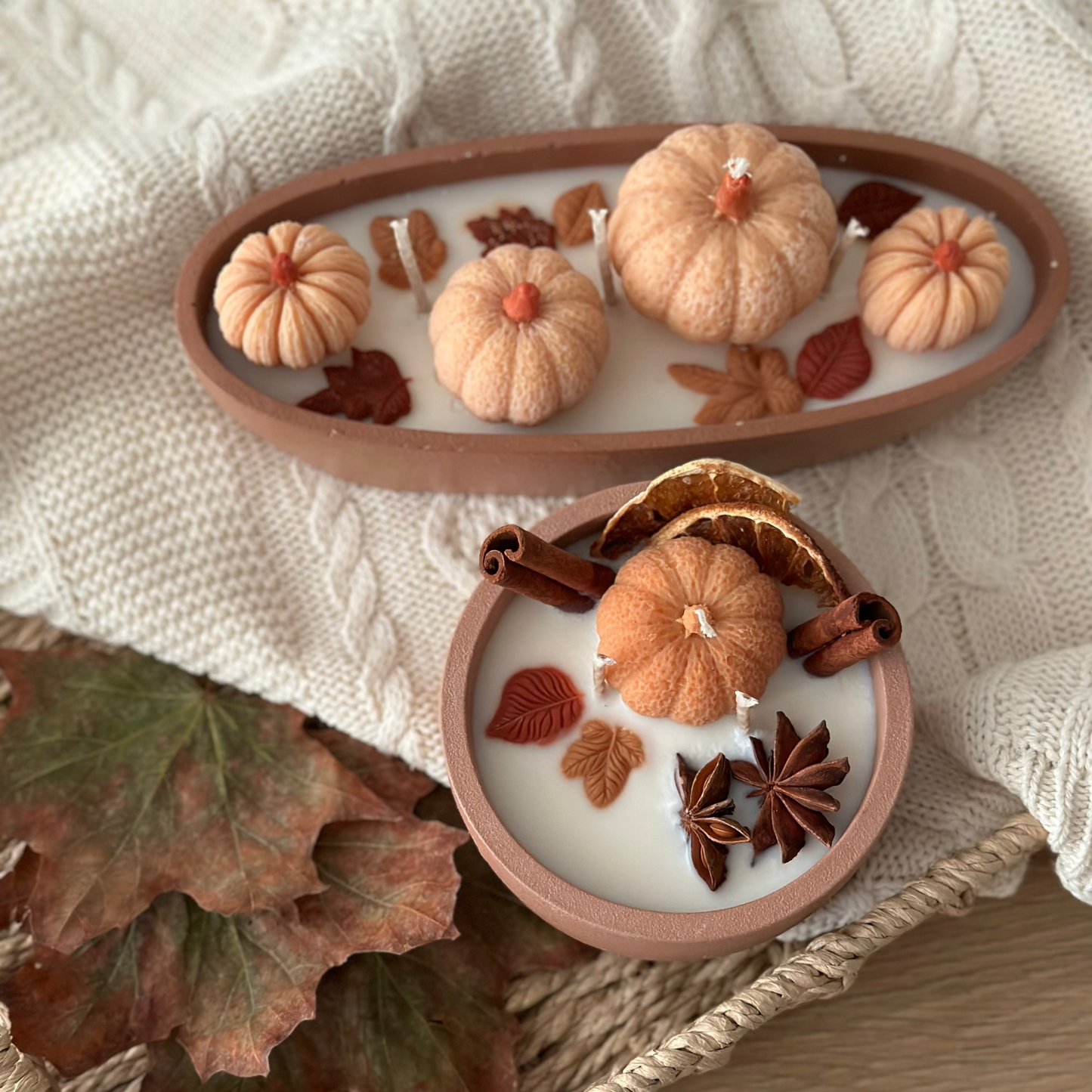 Zestaw Świec Sojowych Dekoracyjnych – Dynia & Liście