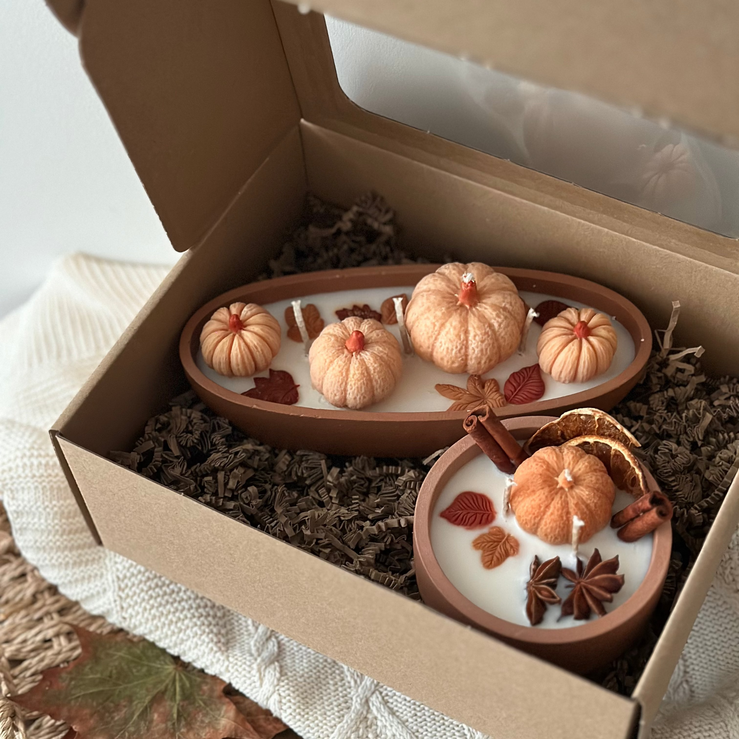 Zestaw Świec Sojowych Dekoracyjnych – Dynia & Liście