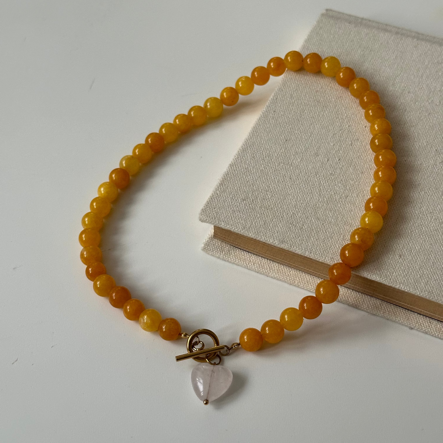 Naszyjnik Golden Heart - Kwarc Różowy & Jadeit Żółty