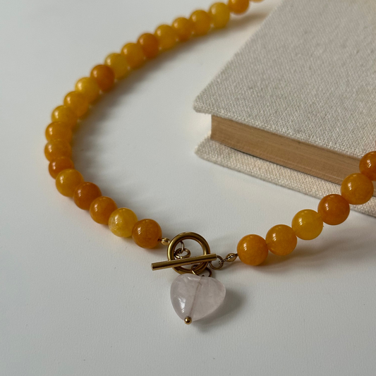 Naszyjnik Golden Heart - Kwarc Różowy & Jadeit Żółty