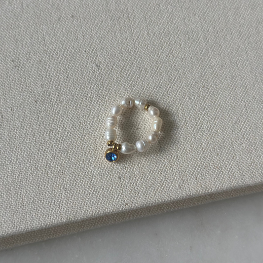 Pierścionek PEARL & BLUE CRYSTAL DOT