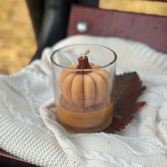 Zestaw 2 Brązowych Świec Sojowych Dekoracyjnych – Golden Autumn